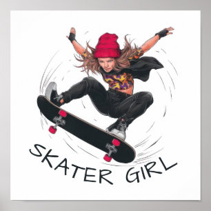 Póster Skateboarding Chica