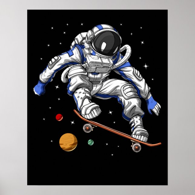 Póster Skateboarding de Astronauta Espacial (Frente)