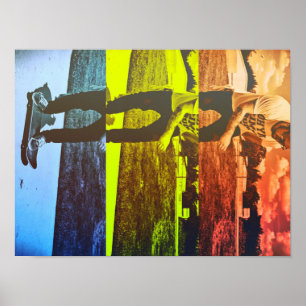 Póster Skateboarding de colores primarios