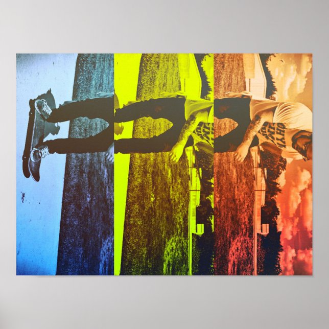 Póster Skateboarding de colores primarios (Frente)