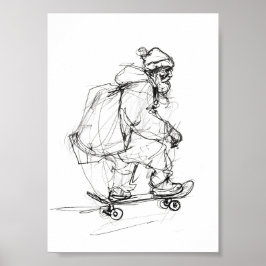 Póster Skateboarding de Santa Claus con regalo