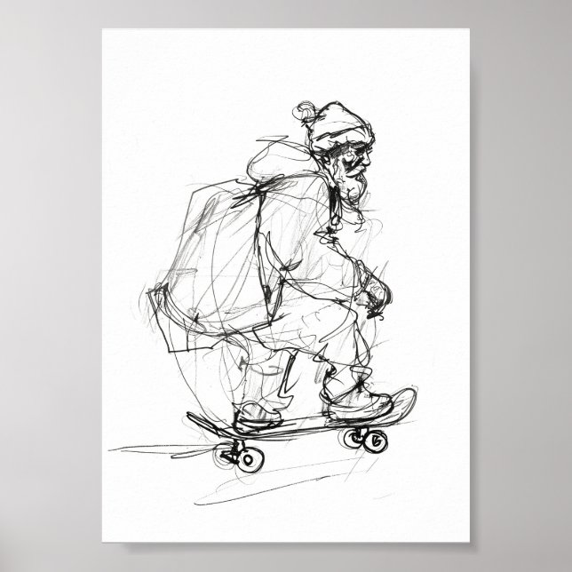 Póster Skateboarding de Santa Claus con regalo (Frente)