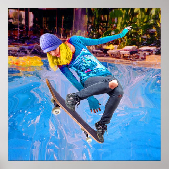 Póster Skateboarding en el agua (Frente)