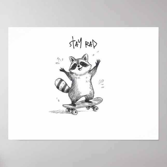 Póster Skateboarding Raccoon – Cute Funny Skateboard (Frente)