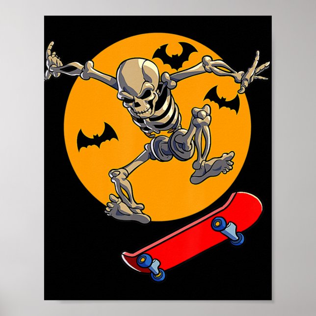 Póster Skateboarding Skeleton Hombres Skater Skateboard (Frente)