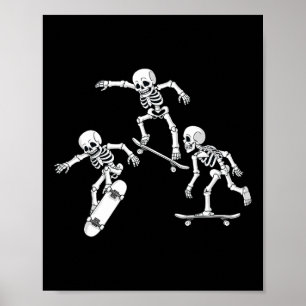 Póster Skateboarding Skeletons Halloween Skater Niños