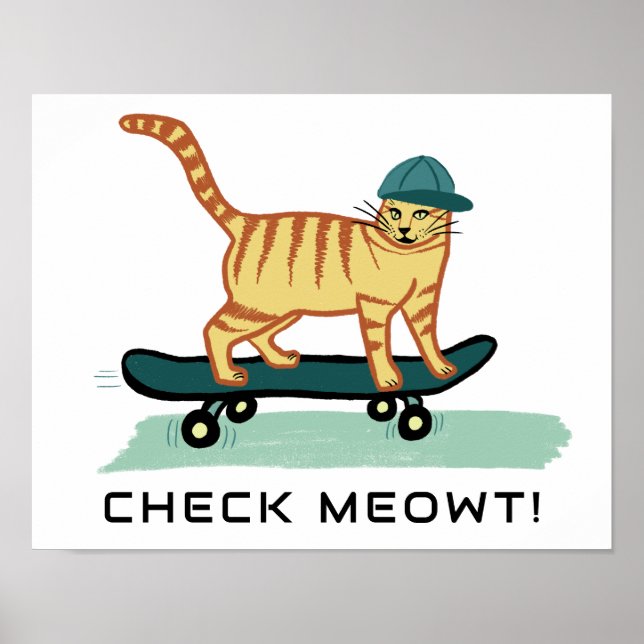 Póster Skateboarding Tabby Gato PERSONALIZADO Típico (Frente)