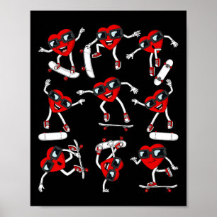 Póster Skater Día de San Valentín Heart Riding Skateboard