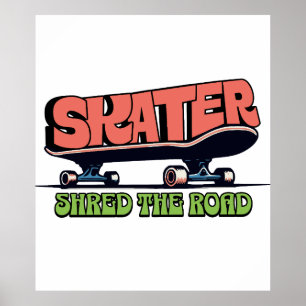 Póster Skater Shred the Road – Retro 70s Skateboarding 