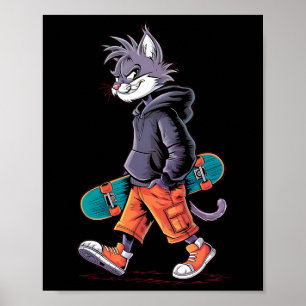 Póster Skater Skater Cat Rizzler Skateboard