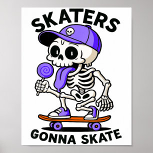 Póster Skaters Patinarán, Skateboarding Skeleton Lolli