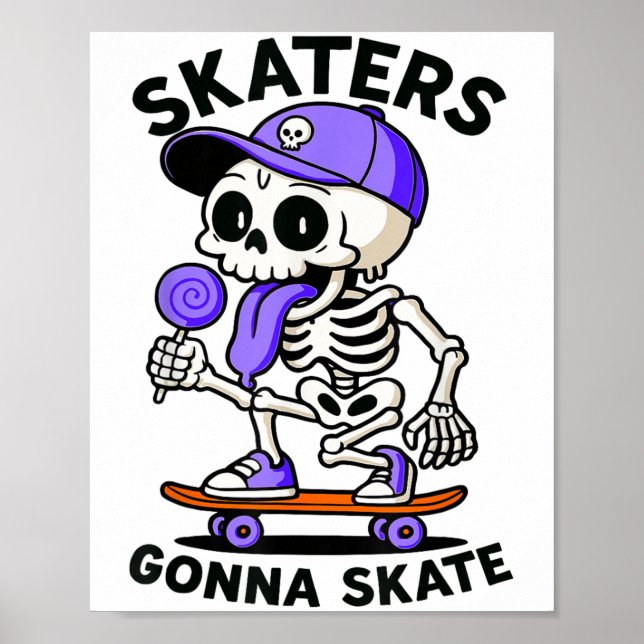 Póster Skaters Patinarán, Skateboarding Skeleton Lolli (Frente)