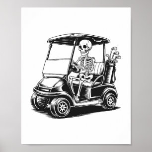 Póster Skeletal Golfer Skull Jugando Golf