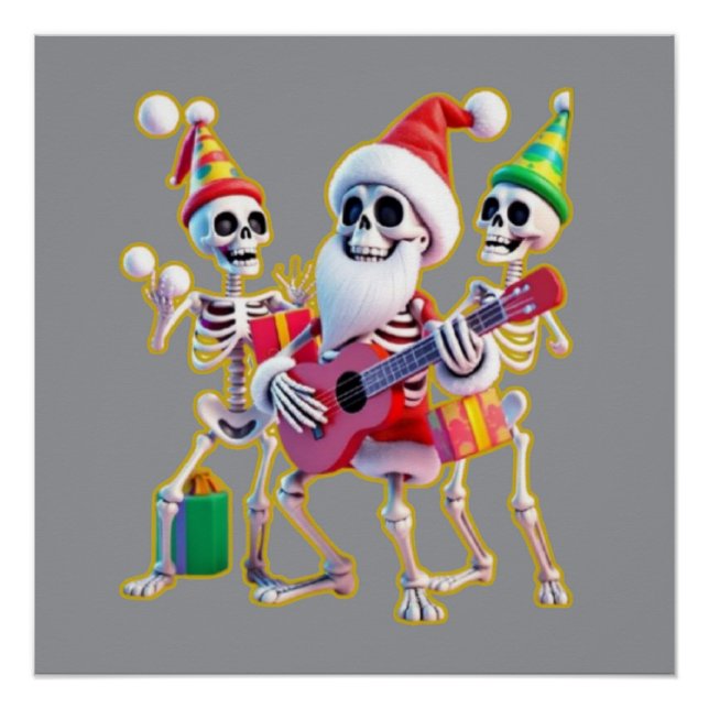 Póster **Skeleton 3D Christm Santa Party – Funnyas Skelet (Anverso)