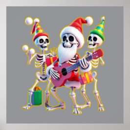 Póster **Skeleton 3D Christm Santa Party – Funnyas Skelet