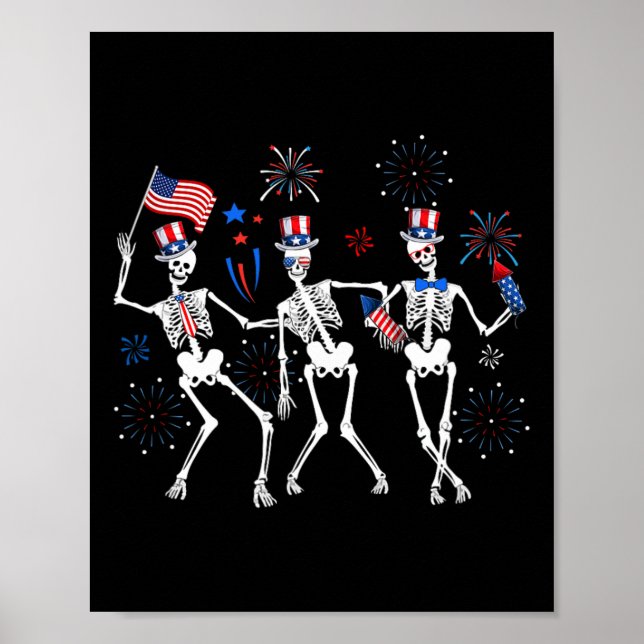 Póster Skeleton 4 De Julio: Esqueletos De La Bandera Esta (Frente)