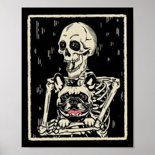 Póster Skeleton abraza al Bulldog francés Halloween Dog L