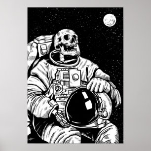 Póster Skeleton Astronaut Moon Space Exploration