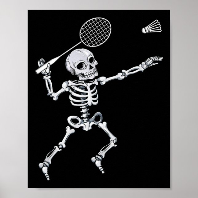 Póster Skeleton Badminton Smash Shuttle Halloween (Frente)