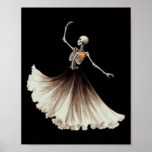 Póster Skeleton Ballerina Ballet Dance Halloween Mujeres  (Frente)