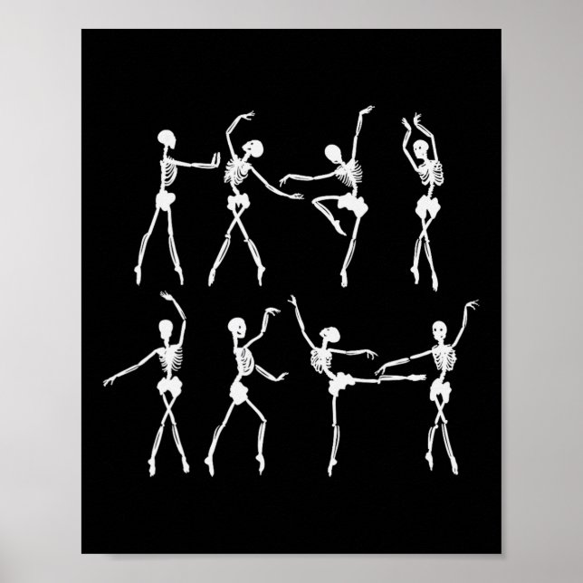 Póster Skeleton Ballerinas Ballet Dance Cute Halloween Co (Frente)