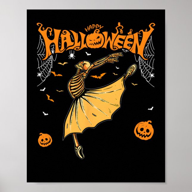Póster Skeleton Ballerinas Ballet Dance Cute Halloween Co (Frente)