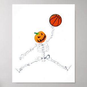Póster Skeleton Basketball Halloween Calabaza Slam Dunk