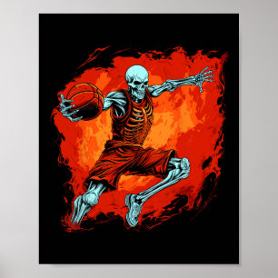 Póster Skeleton Basketball Player Halloween Spooky