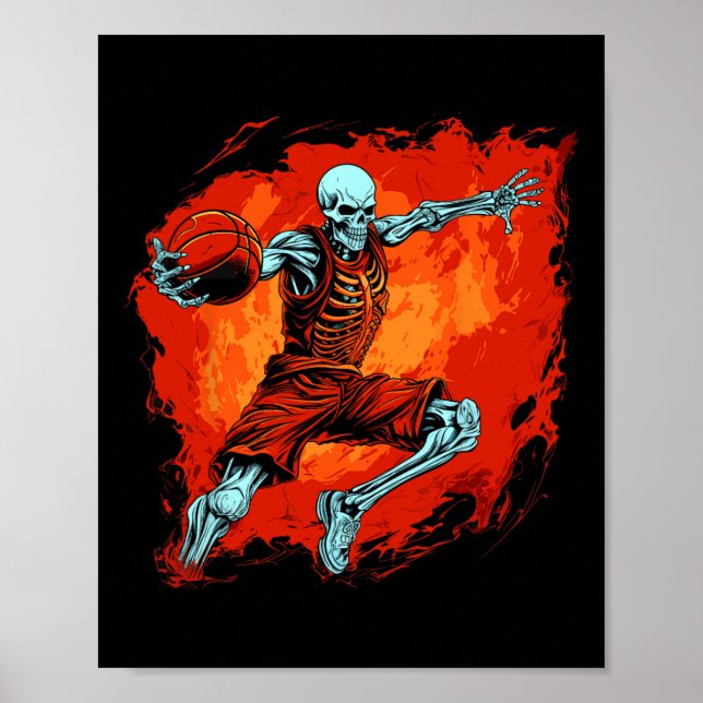 Póster Skeleton Basketball Player Halloween Spooky (Frente)