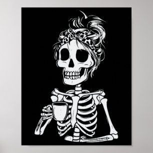 Póster Skeleton Bebe Café Calavera Graciosa Mujer Hallowe
