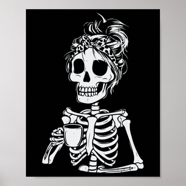 Póster Skeleton Bebe Café Calavera Graciosa Mujer Hallowe (Frente)