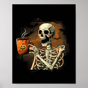 Póster Skeleton Beber café Funny Skull Halloween Cos