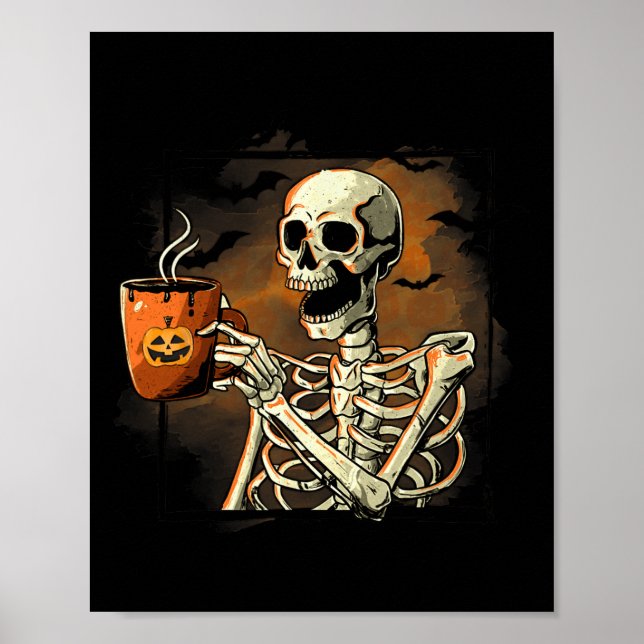Póster Skeleton Beber café Funny Skull Halloween Cos (Frente)