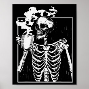 Póster Skeleton Beber café Hombres Fun Skull Hombres Muje