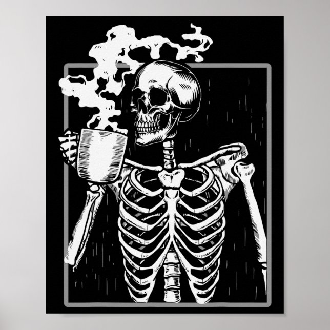Póster Skeleton Beber café Hombres Fun Skull Hombres Muje (Frente)
