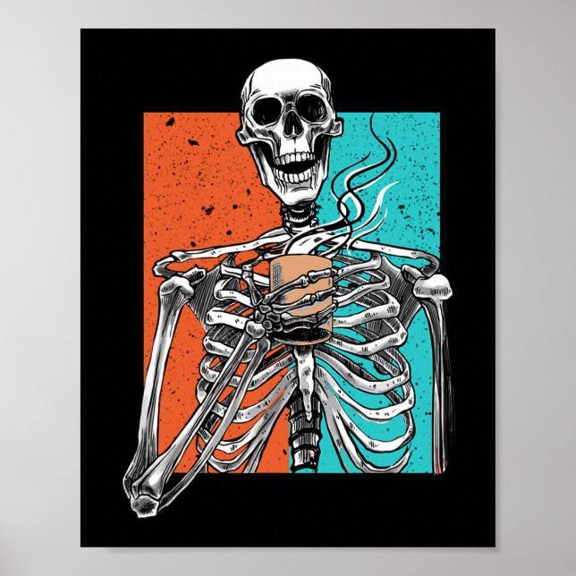Póster Skeleton Beber café Lover Funny Halloween Sku (Frente)