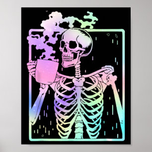 Póster Skeleton Beber café Mujeres Halloween Costu Hallow