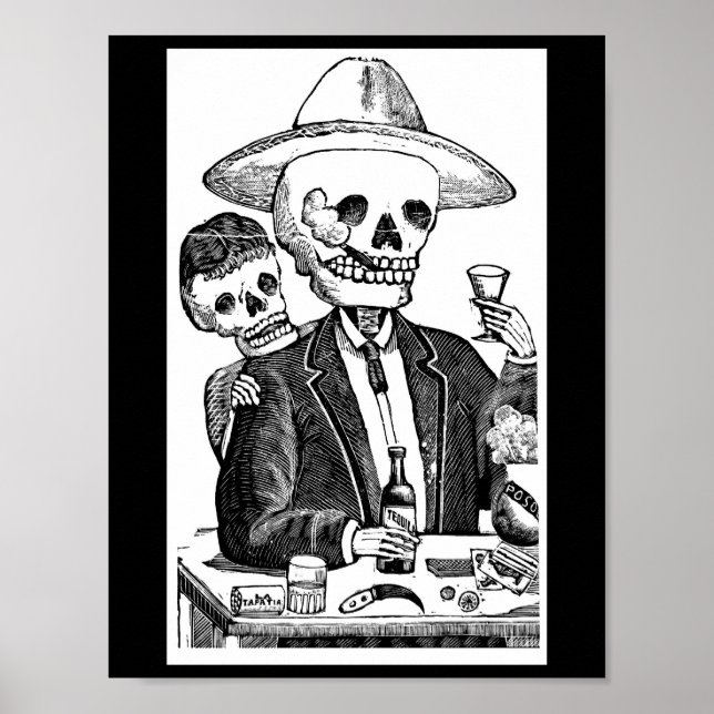 Póster Skeleton Beber tequila y fumar (Frente)