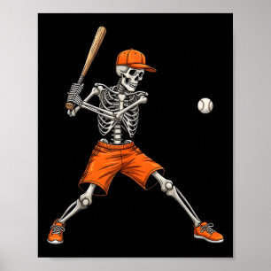 Póster Skeleton Béisbol Halloween Disstume divertidos hom