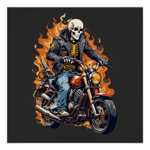 Póster Skeleton Biker   Tramo de motocicleta   Ciclismo s