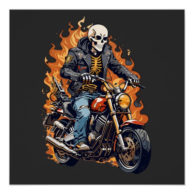 Póster Skeleton Biker | Tramo de motocicleta | Ciclismo s (Anverso)