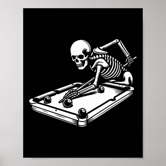 Póster Skeleton Billiards Halloween Pool Snooker Billiard (Frente)