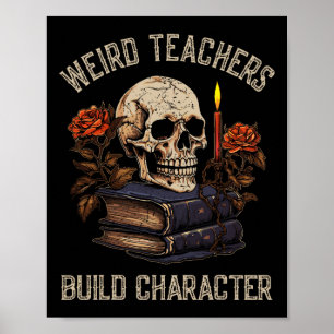 Póster Skeleton Book Floral Skull Halloween Profesoras