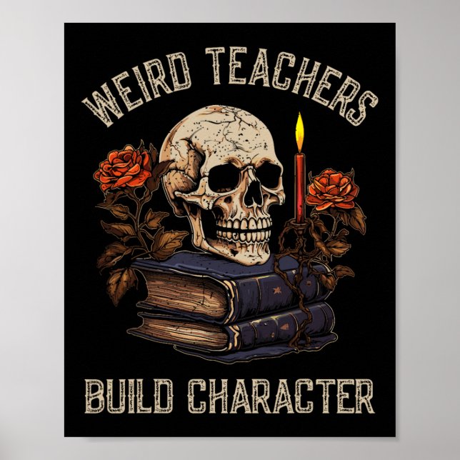 Póster Skeleton Book Floral Skull Halloween Profesoras (Frente)