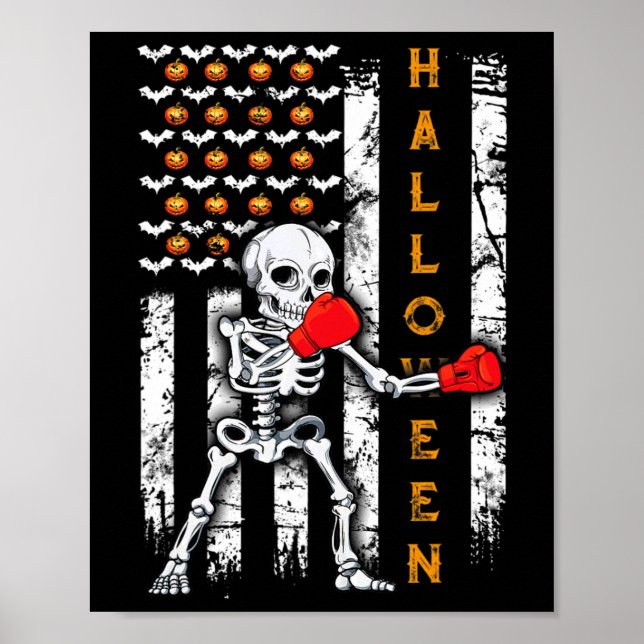 Póster Skeleton Boxing Halloween Boxer Kickboxing Mma Us  (Frente)