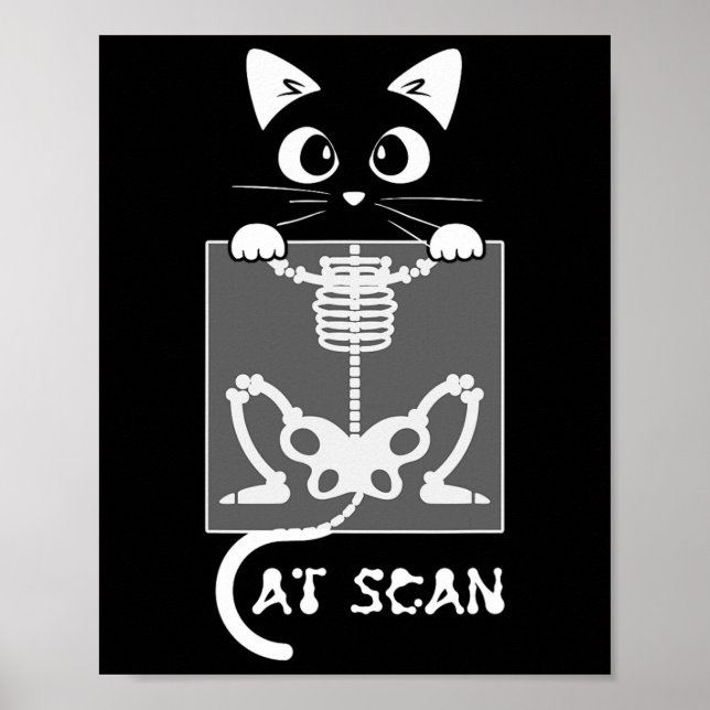 Póster Skeleton Cat Scan Ct Scanny Gracioso X Ray Pun Mem (Frente)