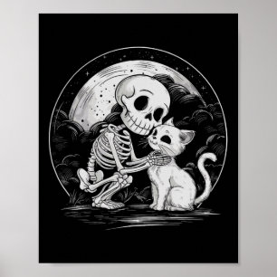 Póster Skeleton Cat Skull Kitty Cute Gótico Halloween Cos