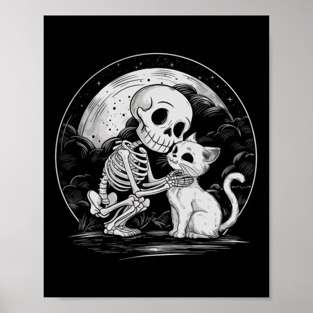 Póster Skeleton Cat Skull Kitty Cute Gótico Halloween Cos (Frente)
