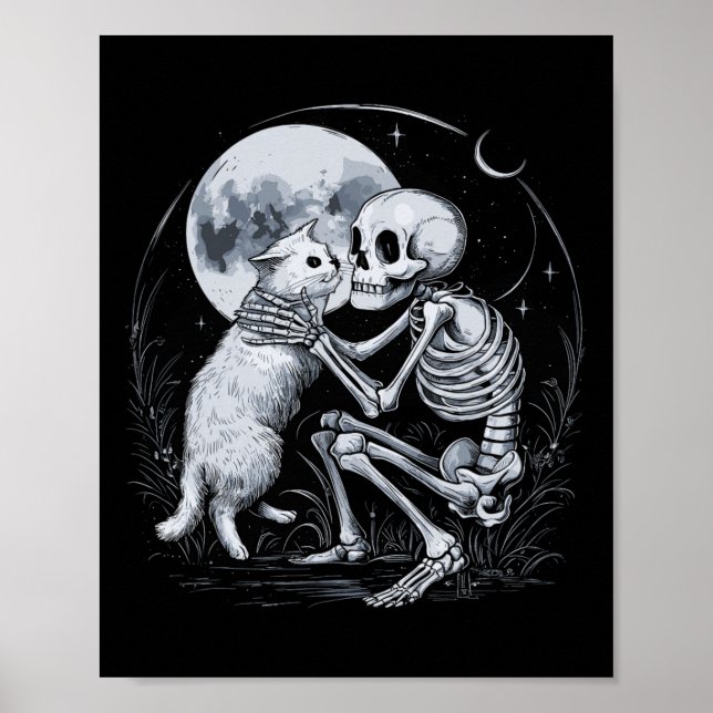 Póster Skeleton Cat Skull Kitty Cute Gótico Halloween Cos (Frente)