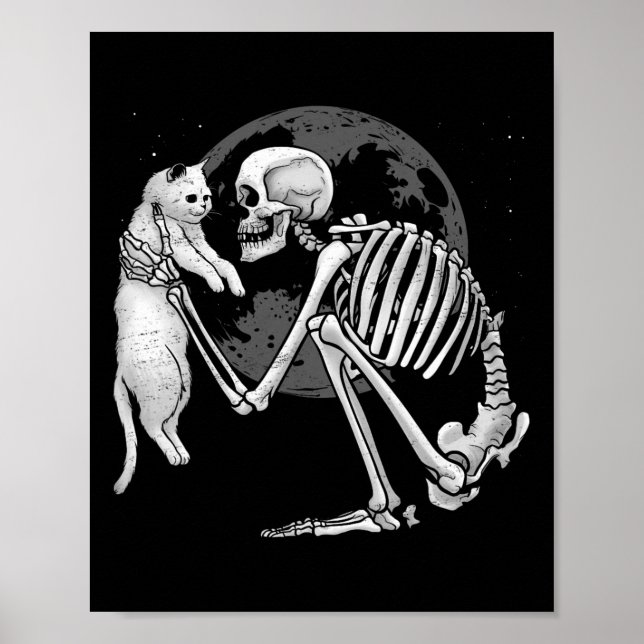 Póster Skeleton Cat Skull Kitty Típico Fantasma Halloween (Frente)